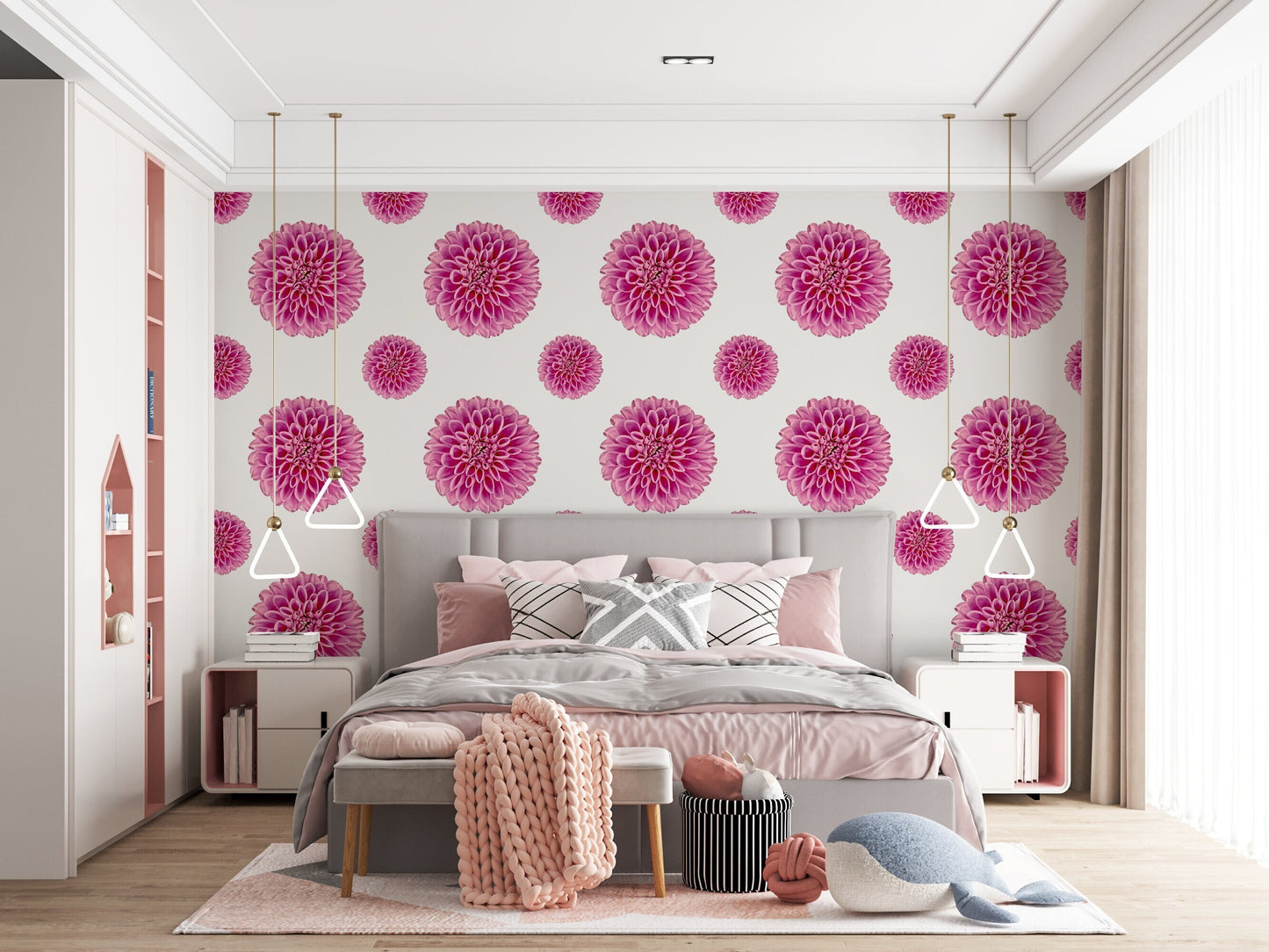 Blossom Pink Modern Glam Peel and Stick Wallpaper - Pink Floral - Water-Resistant Embossed Vinyl Canvas