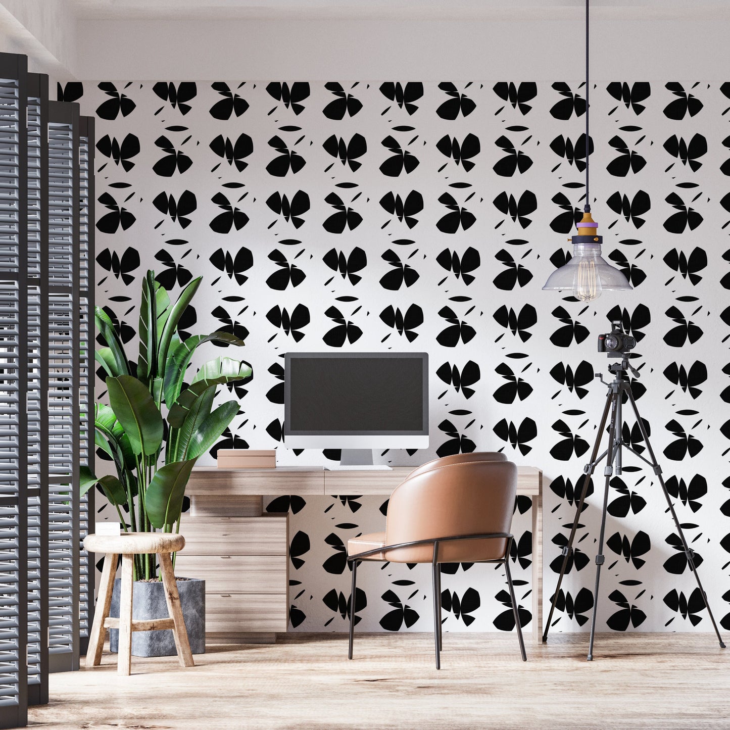 Butterfly Black Farmhouse Peel and Stick Wallpaper - Black Geometric - Water-Resistant Embossed Vinyl Canvas