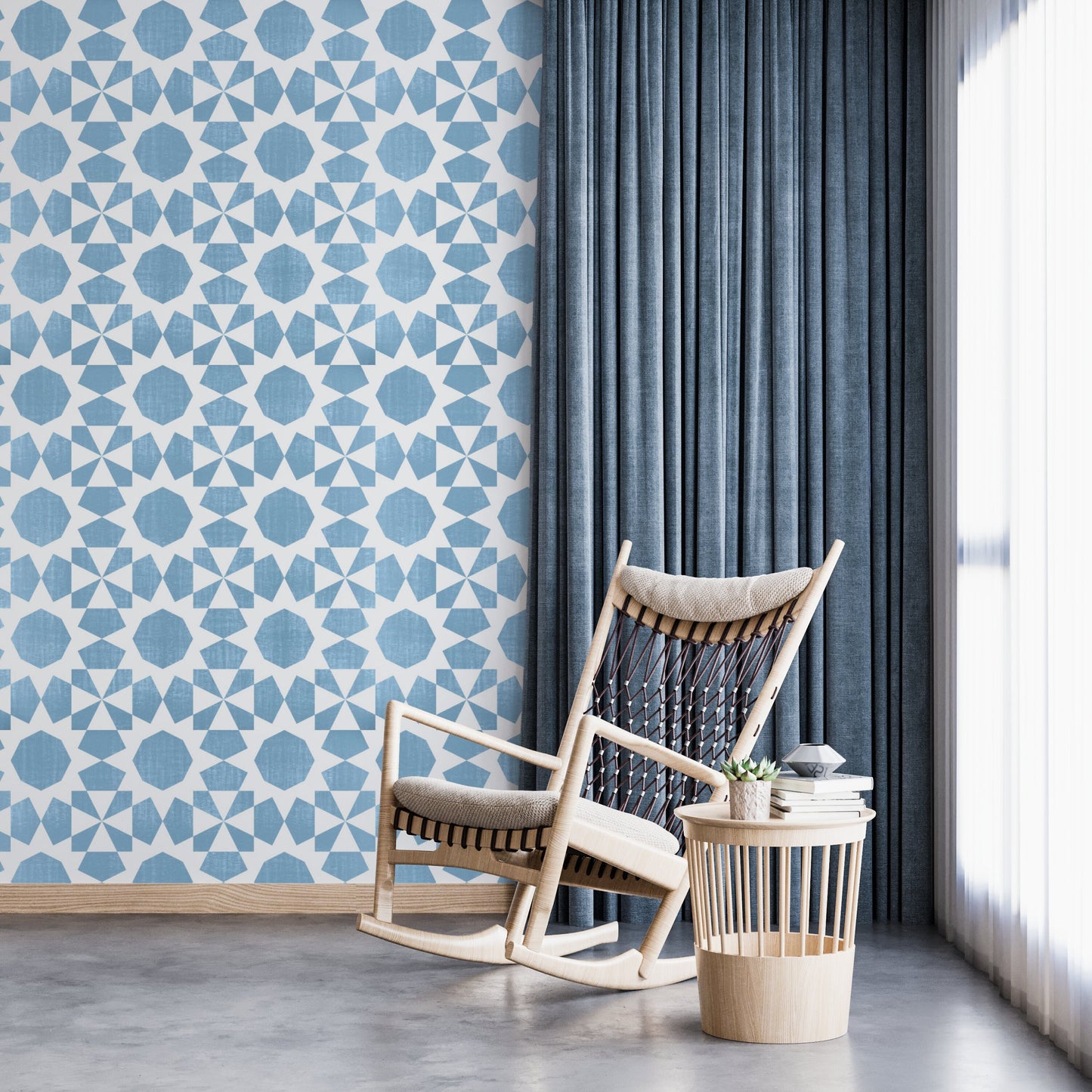 Casper Modern Farmhouse Peel and Stick Wallpaper - Blue Medallion - Water-Resistant Embossed Vinyl Canvas