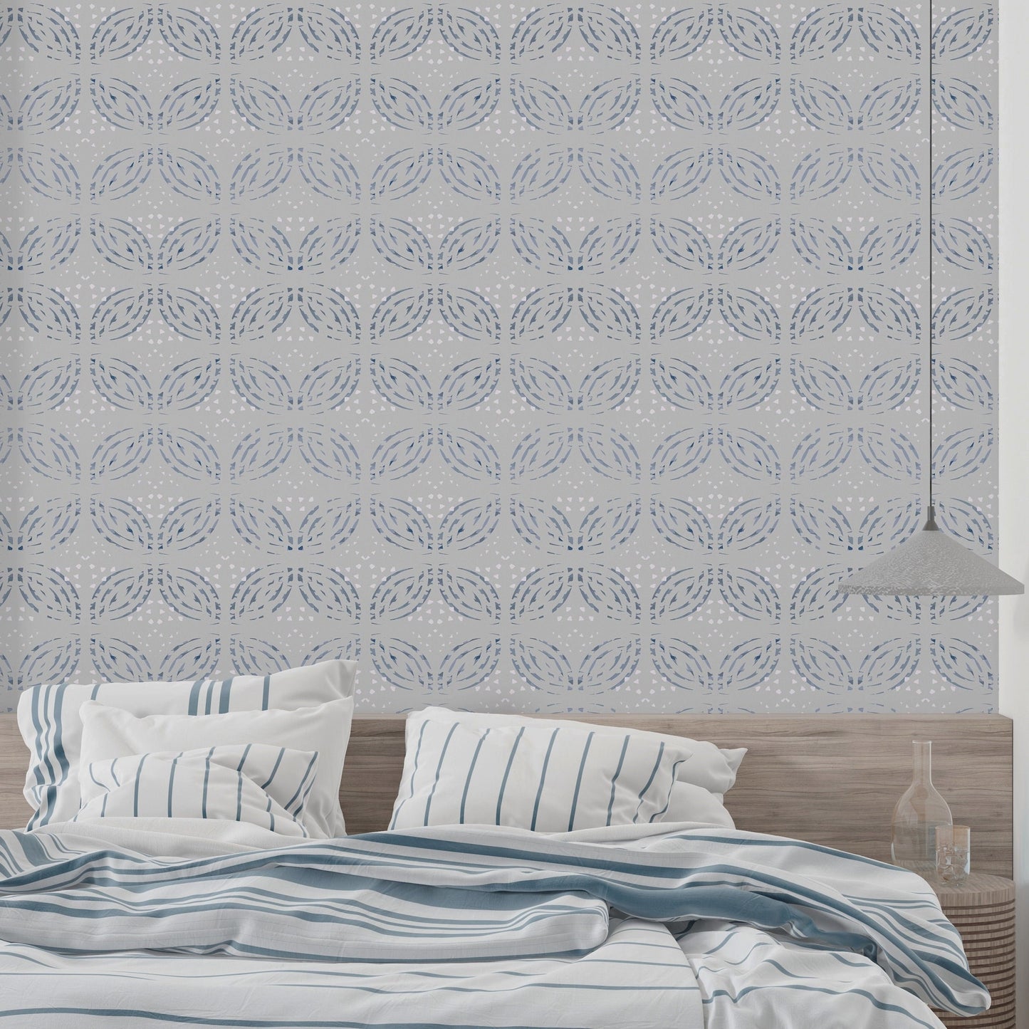 Isle de Fleur Coastal/Farmhouse Peel and Stick Wallpaper - Gray, Blue Medallion - Water-Resistant Embossed Vinyl Canvas