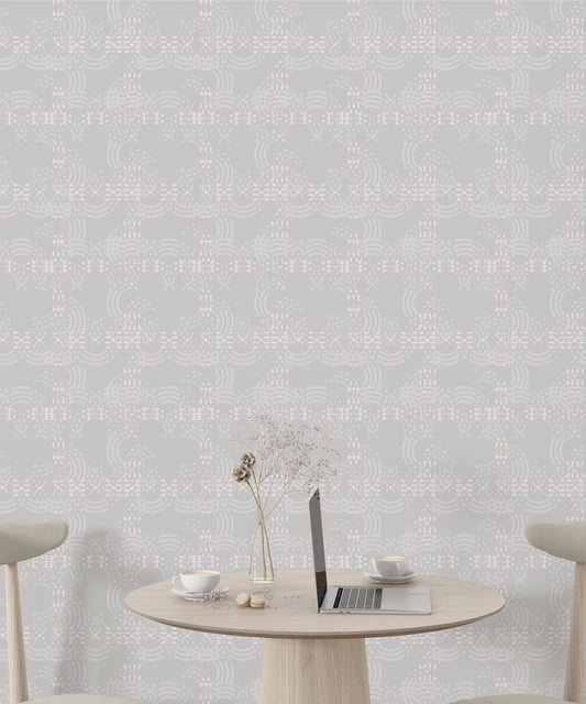 Jacquard Country/Farmhouse Peel and Stick Wallpaper - Gray, White Abstract - Water-Resistant Embossed Vinyl Canvas