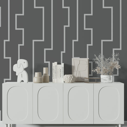 Modern Key Peel and Stick Wallpaper - Gray Geometric Striped - Water-Resistant Embossed Vinyl Canvas