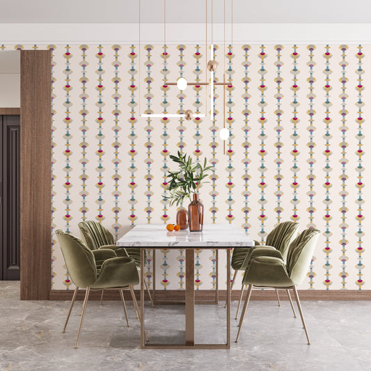 Needle Drop Mid-Century Peel and Stick Wallpaper - Multi-Color Striped - Water-Resistant Embossed Vinyl Canvas