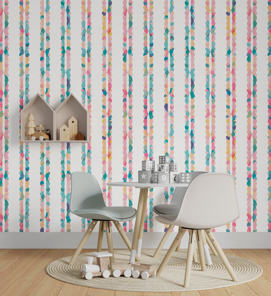 Multi Braids Boho Peel and Stick Wallpaper - Multi-Color Pastel Striped - Water-Resistant Embossed Vinyl Canvas