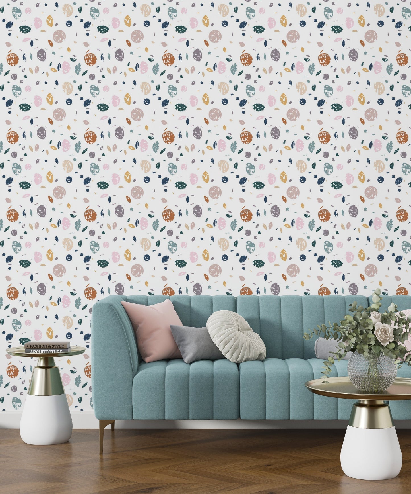 River Rocks Boho Peel and Stick Wallpaper - Earth Tone Neutral Organic Pattern - Water-Resistant Embossed Vinyl Canvas