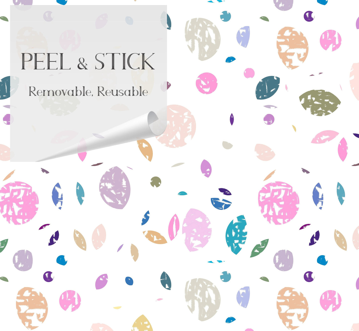 River Rocks Boho Peel and Stick Wallpaper - Multi-Color Pink Polka Dots - Water-Resistant Embossed Vinyl Canvas