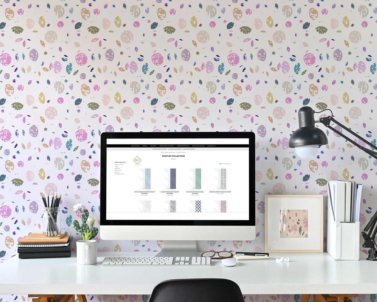 River Rocks Boho Peel and Stick Wallpaper - Multi-Color Pink Polka Dots - Water-Resistant Embossed Vinyl Canvas