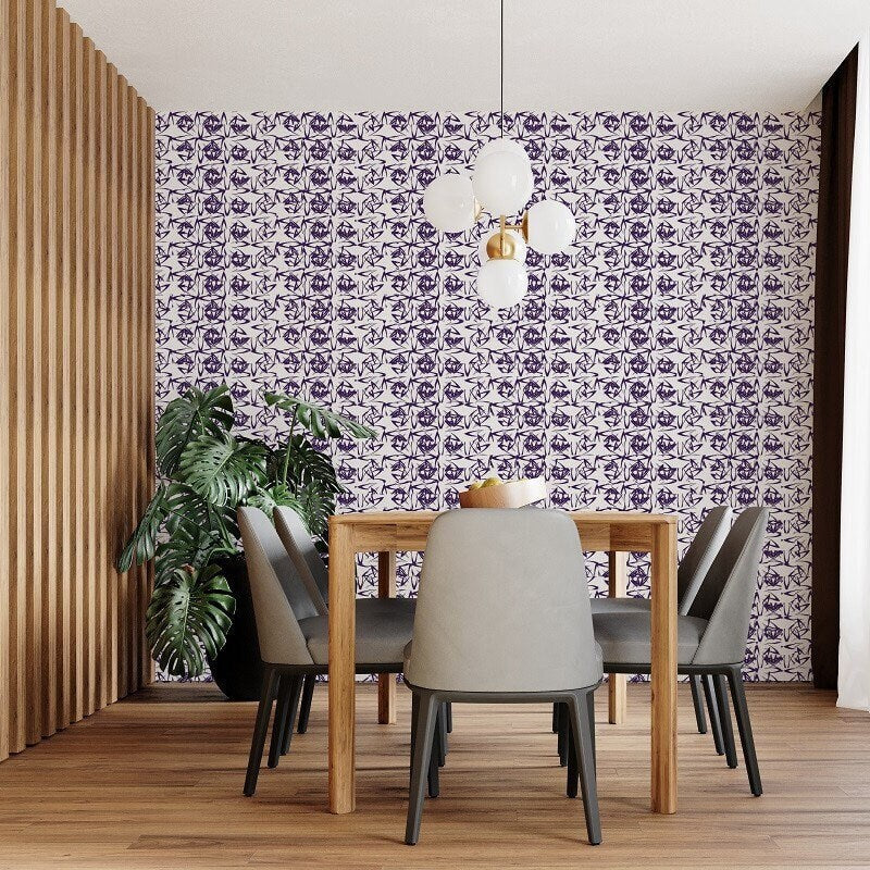 Scribbles Mid-Century Modern Peel and Stick Wallpaper - Purple Abstract - Water-Resistant Embossed Vinyl Canvas