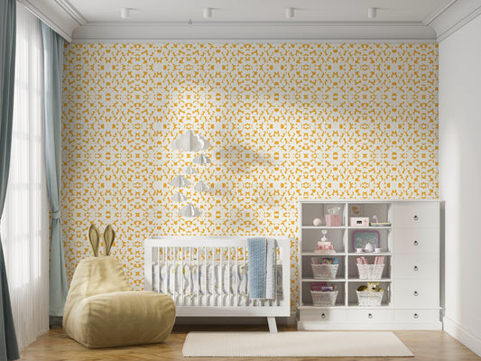 Seashells Coastal Peel and Stick Wallpaper - Yellow Floral Geometric - Water-Resistant Embossed Vinyl Canvas