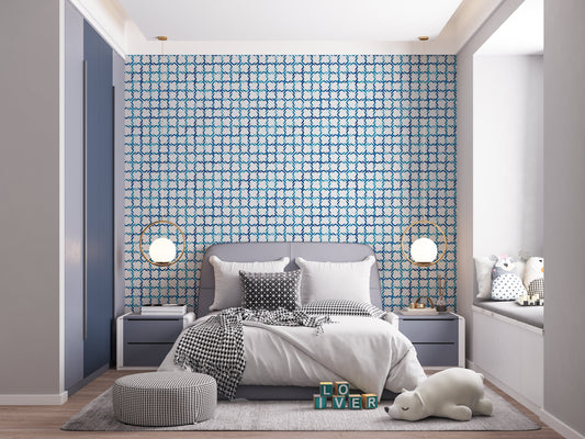 Coastal Plaid Peel and Stick Wallpaper - Blue Modern Plaid - Water-Resistant Embossed Vinyl Canvas