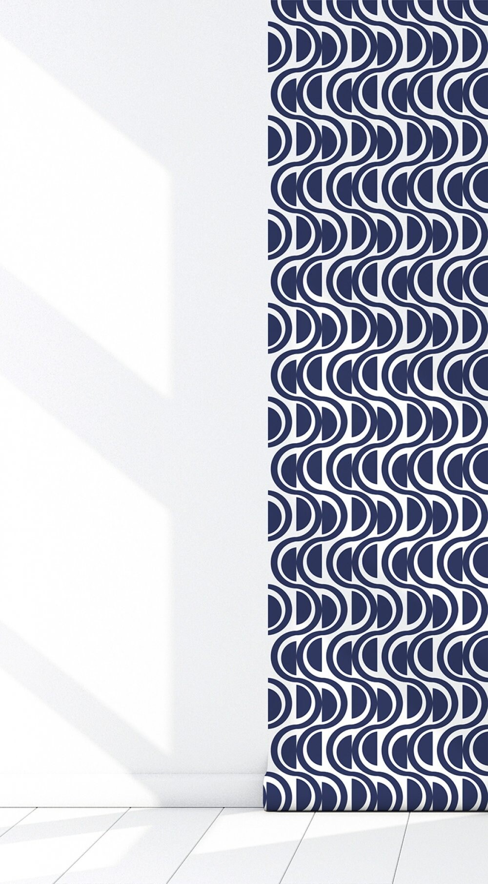 Waves Modern Coastal Peel and Stick Wallpaper - Navy Blue Striped Geometric - Water-Resistant Embossed Vinyl Canvas