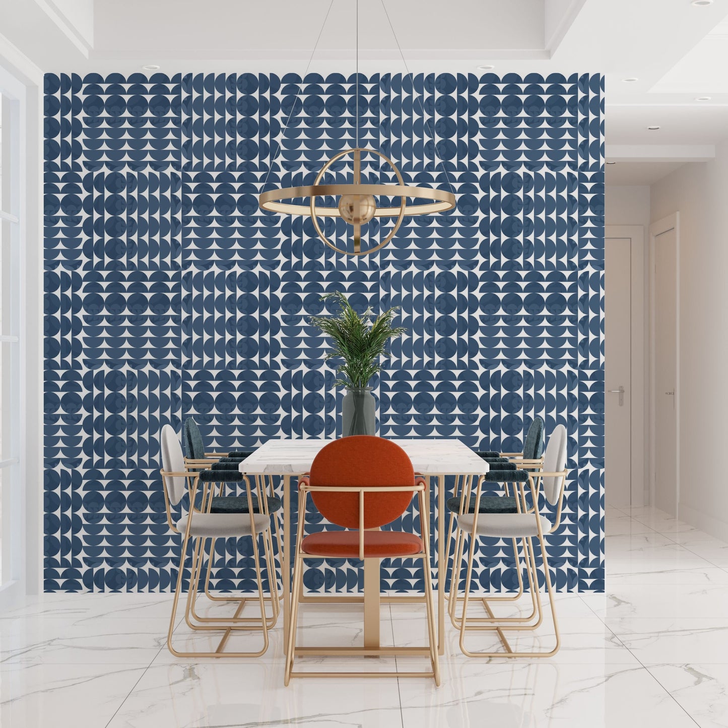 Coordinates Gray, Blue Peel and Stick Wallpaper Panel  - Mid-Century Geometric  - Water-Resistant Embossed Vinyl Canvas