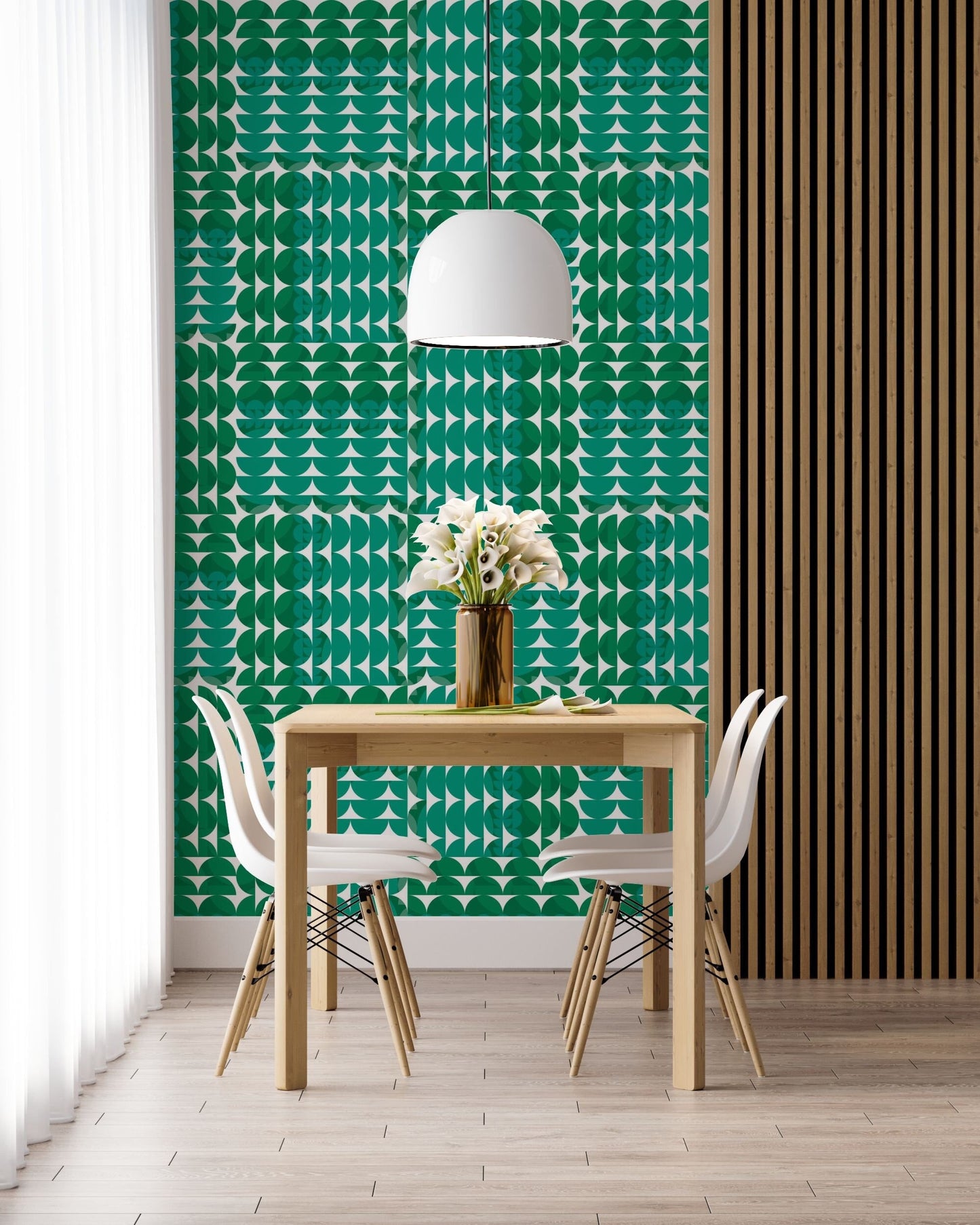 Coordinates Green Peel and Stick Wallpaper Panel - Modern Geometric Green - Water-Resistant Embossed Vinyl Canvas