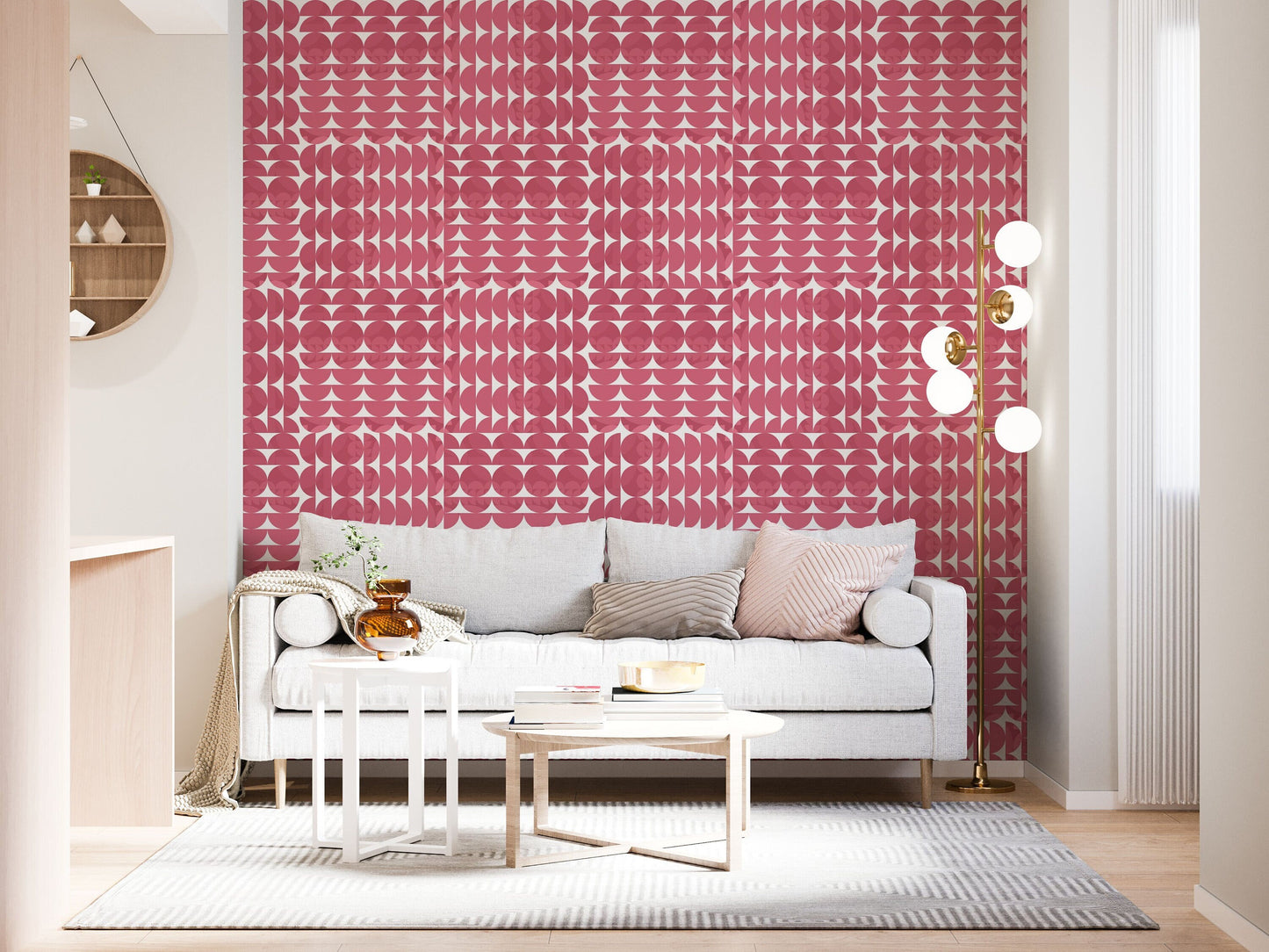 Coordinates Pink Peel and Stick Wallpaper Panel - Mid-Century Geometric - Water-Resistant Embossed Vinyl Canvas