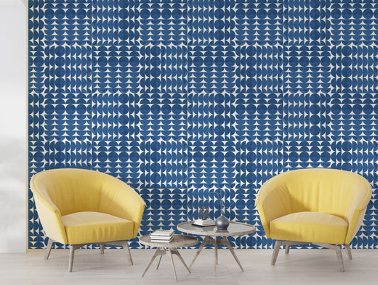 Coordinates Naval Blue Peel and Stick Wallpaper Panel - Mid-Century Geometric - Water-Resistant Embossed Vinyl Canvas