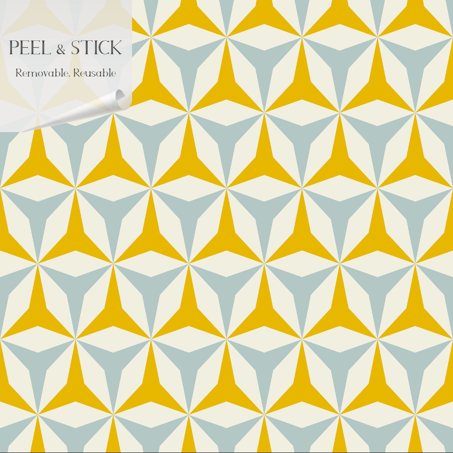 Origami Mid-Century Peel and Stick Wallpaper - Blue, Yellow Geometric - Water-Resistant Embossed Vinyl Canvas