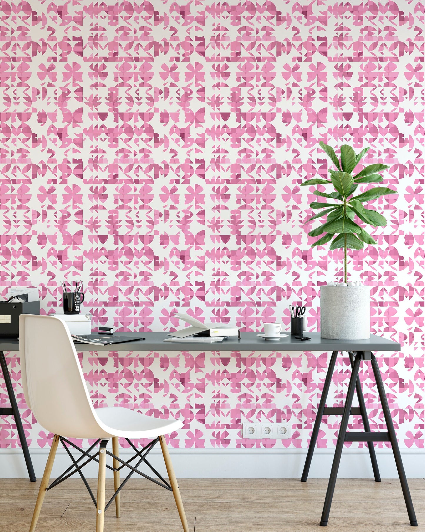 Succulent Pink Vinyl Canvas Wallpaper - Mid-Century Abstract Design - Removable Water-Resistant Peel & Stick Wallpaper Panel