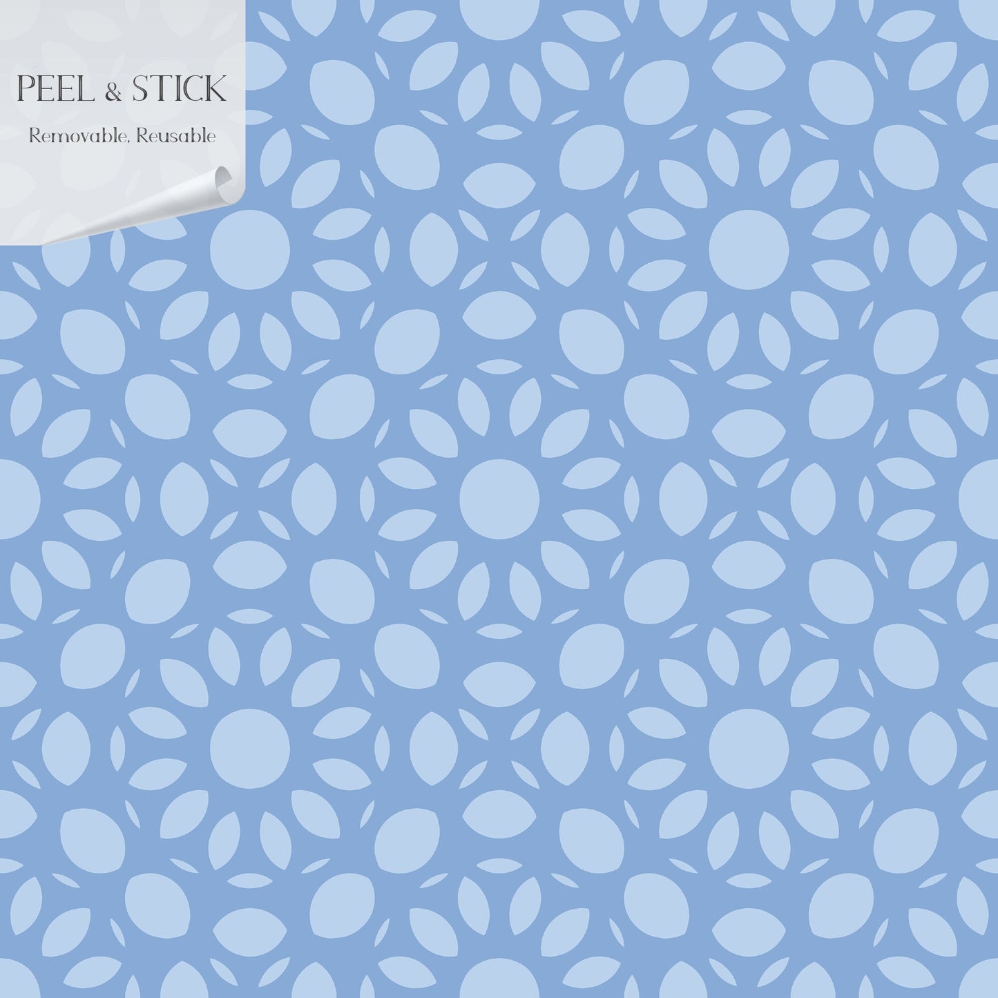 Dahlia in Blue Vinyl Canvas Wallpaper - Modern Farmhouse Blue Mosaic  - Removable Reusable Peel & Stick Wallpaper Panel