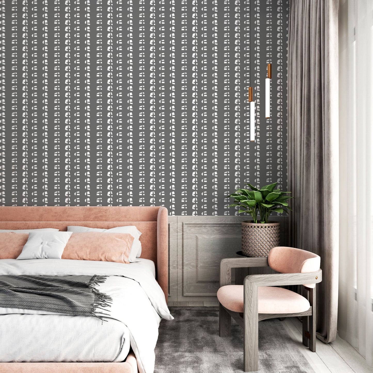 Fortune Cookie Vinyl Canvas Wallpaper - Farmhouse Grey Geometric Wallpaper - Removable Reusable Peel & Stick Wallpaper Panel