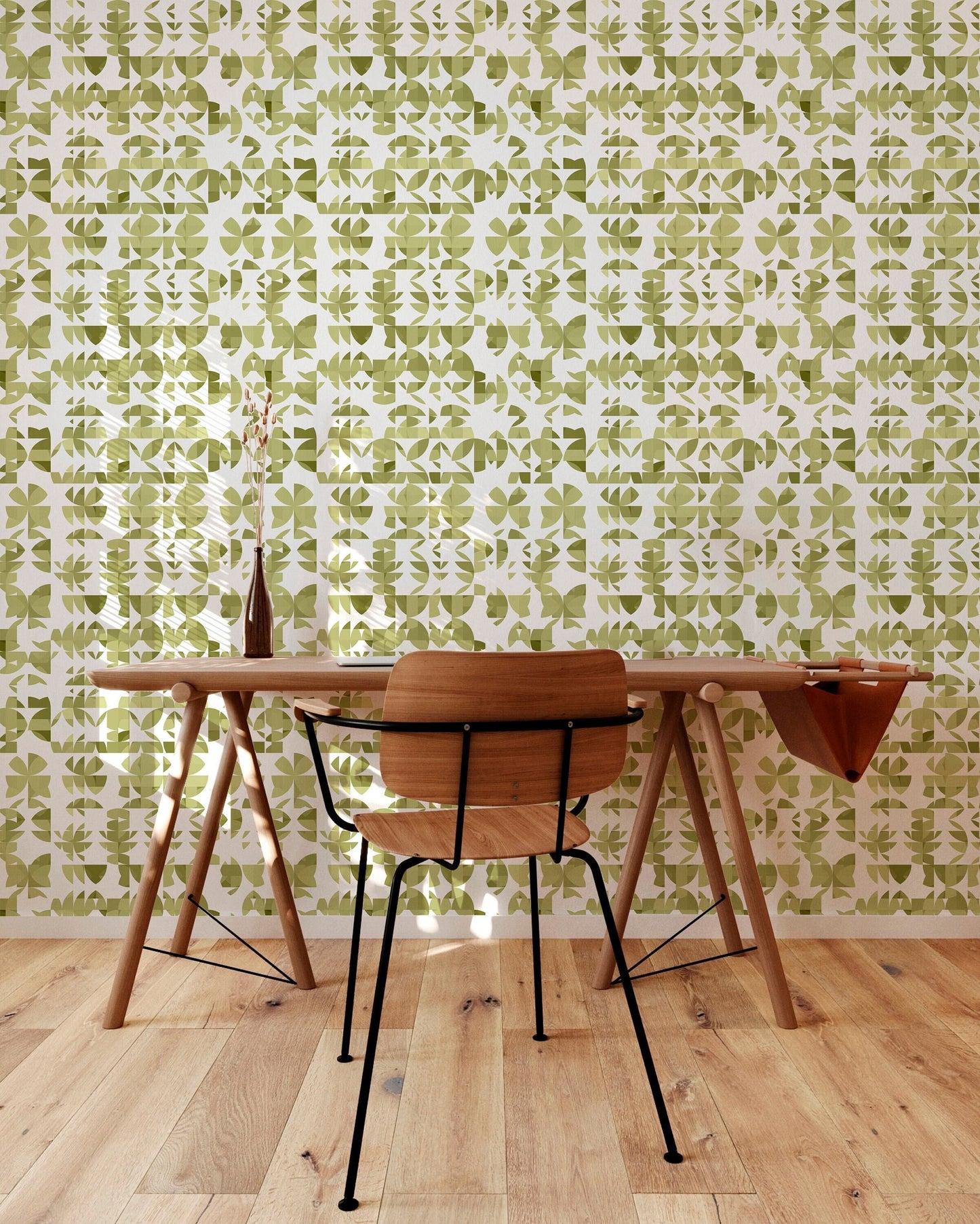 Succulent Green Vinyl Canvas Wallpaper - Mid-Century Abstract Design - Removable Moisture Resistant Peel & Stick Wallpaper Panel