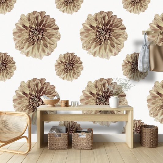 Flora Boho/French Country Peel and Stick Wallpaper - Brown, Tan Floral - Water-Resistant Embossed Vinyl Canvas