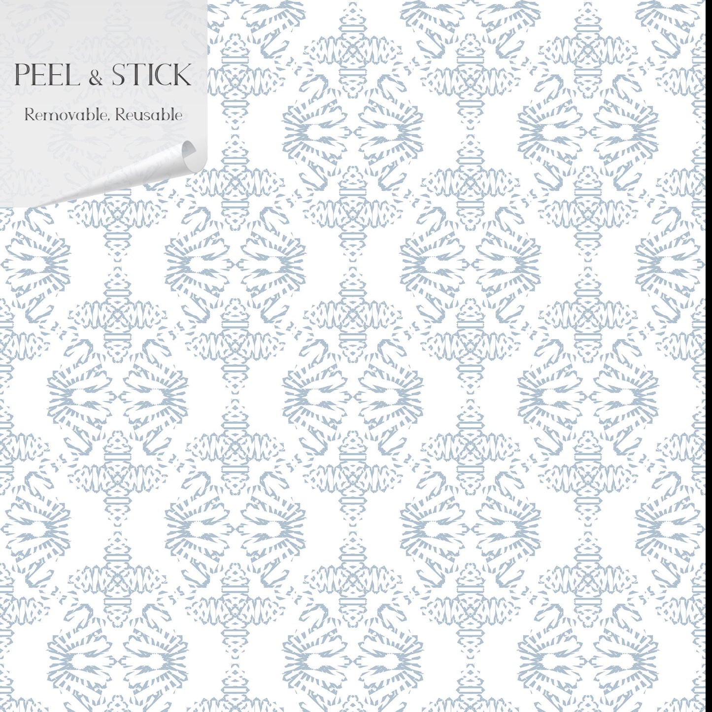 Dragon French Country Peel and Stick Wallpaper - Light Blue Medallion - Water-Resistant Embossed Vinyl Canvas