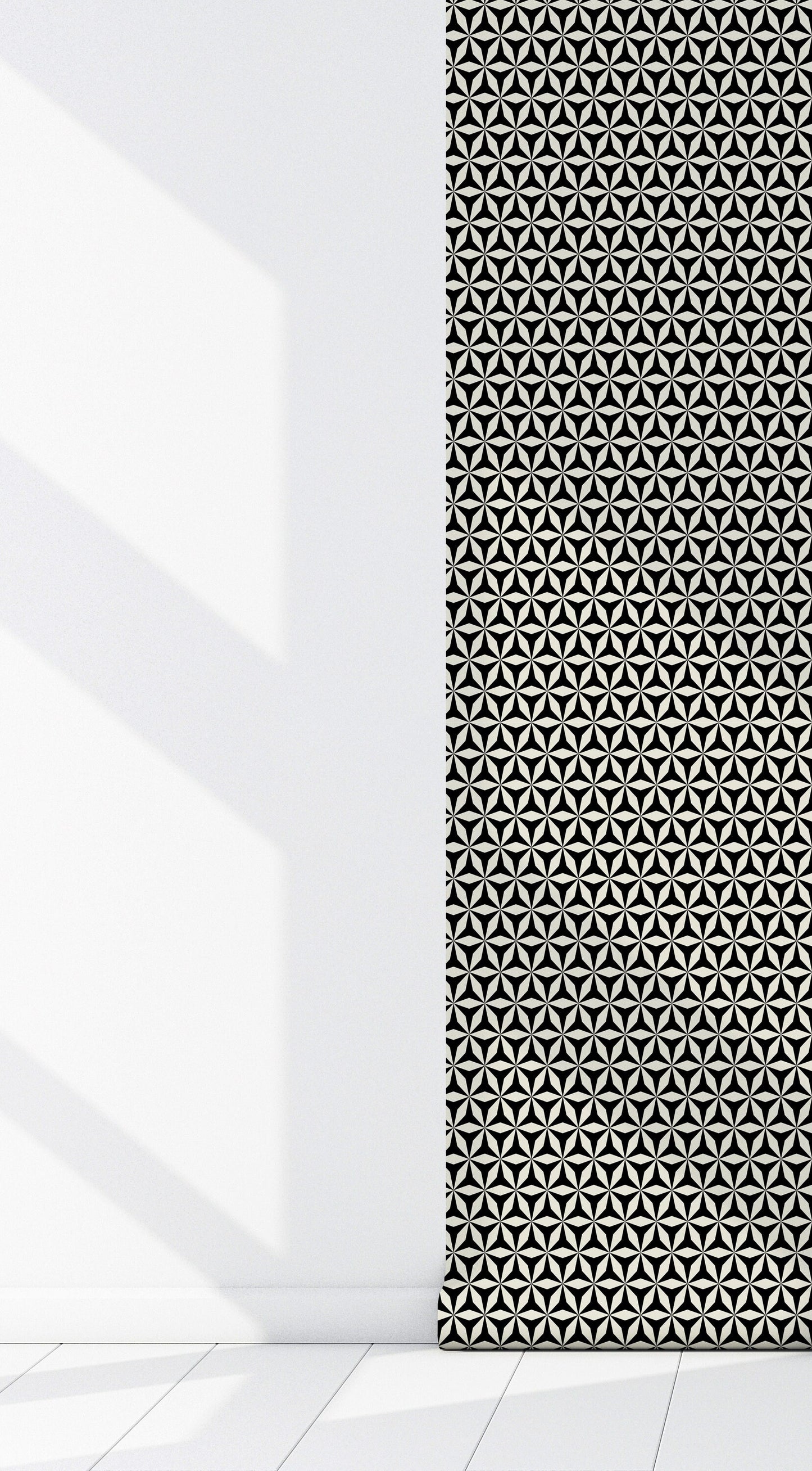 Origami 3D Mid-Century Peel and Stick Wallpaper - Black & White Geometric - Water-Resistant Embossed Vinyl Canvas