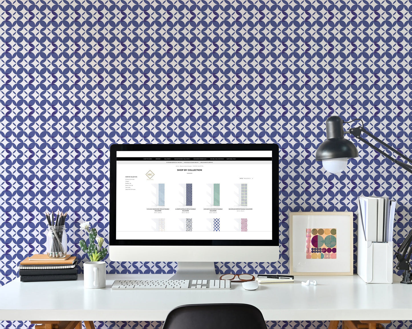 Nautical Dot Peel and Stick Wallpaper - Blue & White Geometric - Water-Resistant Embossed Vinyl Canvas