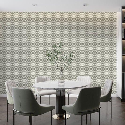 Origami 3D Mid-Century Peel and Stick Wallpaper - Sage Green & White Geometric - Water-Resistant Embossed Vinyl Canvas