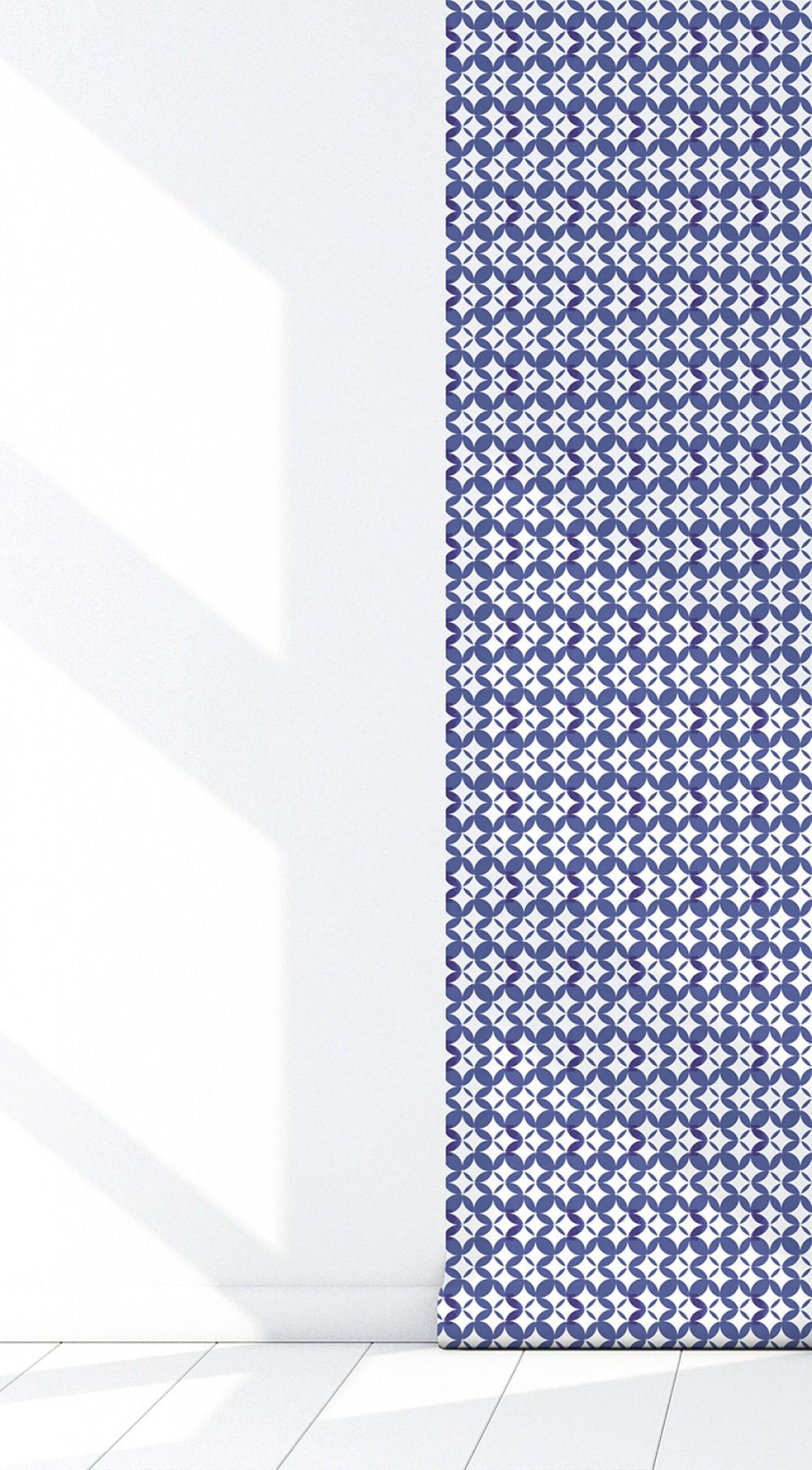 Nautical Dot Peel and Stick Wallpaper - Blue & White Geometric - Water-Resistant Embossed Vinyl Canvas