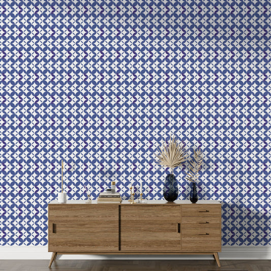 Nautical Dot Peel and Stick Wallpaper - Blue & White Geometric - Water-Resistant Embossed Vinyl Canvas