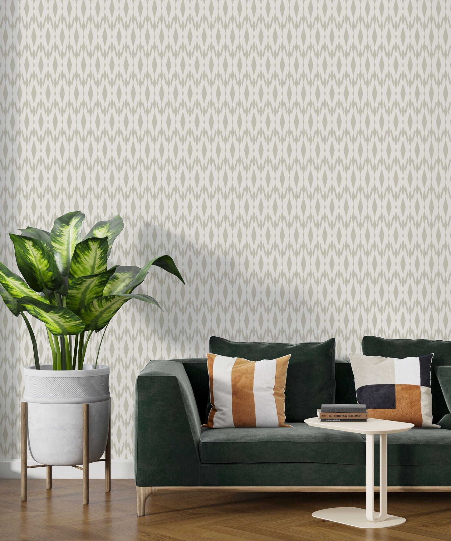 Malay Contemporary Boho Peel and Stick Wallpaper - Beige Ikat - Water-Resistant Embossed Vinyl Canvas