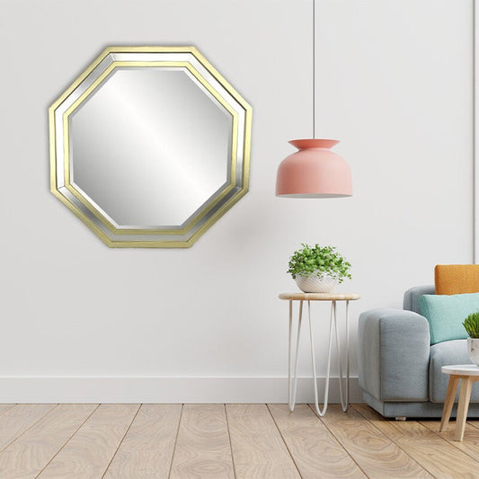 Octagon Metal Frame Wall Mirror - Gold and Silver Matte Finish