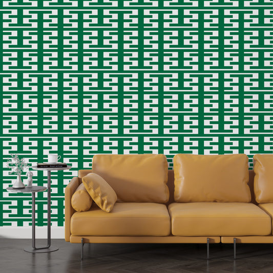 Retro Tower Green Peel & Stick Wallpaper-Vinyl Embossed Canvas Texture