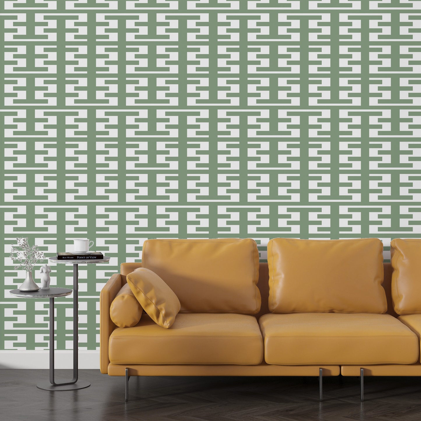 Retro Tower Sage Green Peel & Stick Wallpaper-Vinyl Embossed Canvas Texture