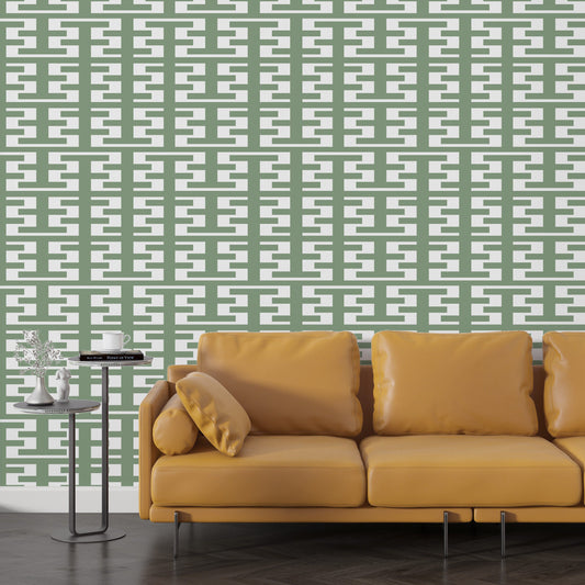 Retro Tower Sage Green Peel & Stick Wallpaper-Vinyl Embossed Canvas Texture