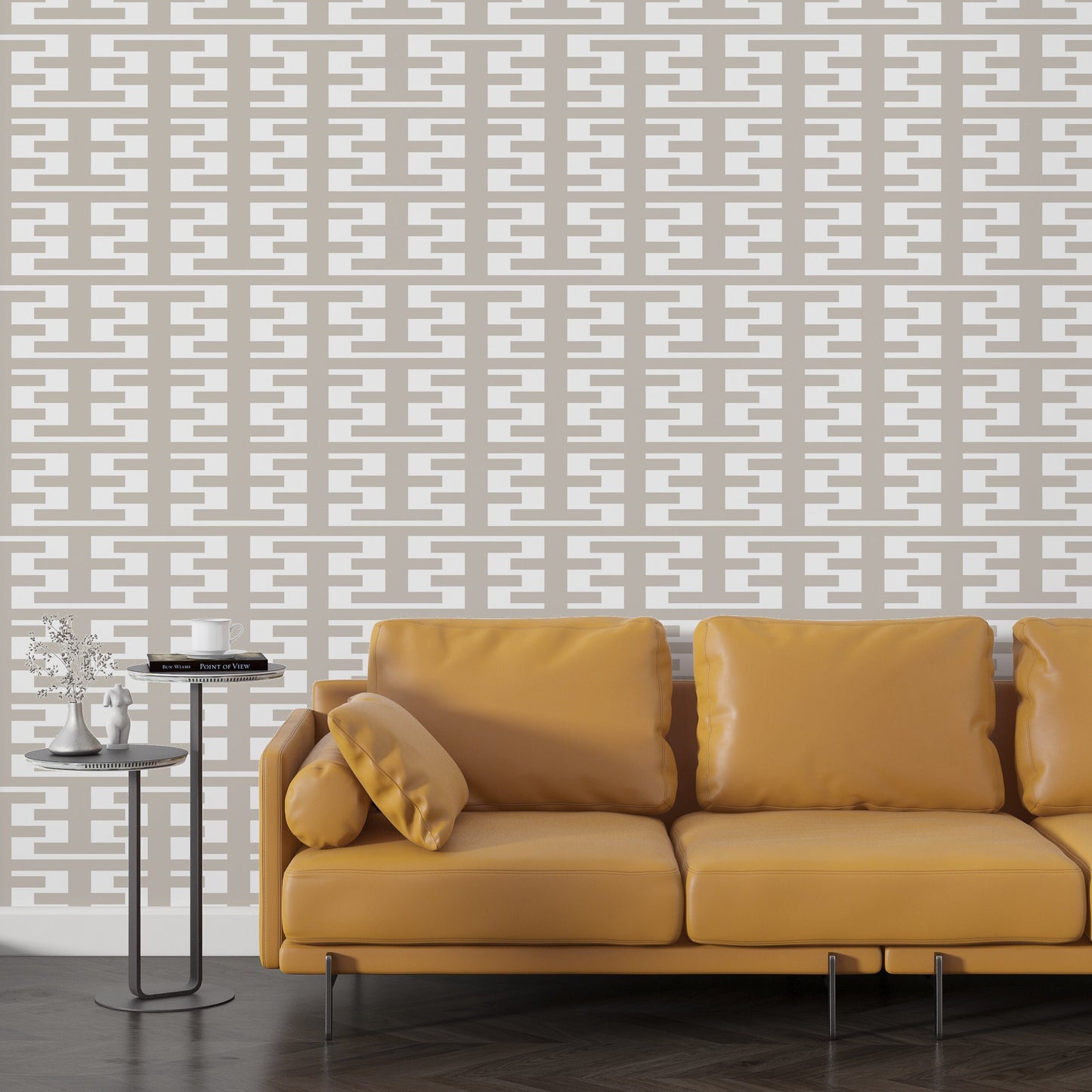 Retro Tower Tan Peel & Stick Wallpaper-Vinyl Embossed Canvas Texture