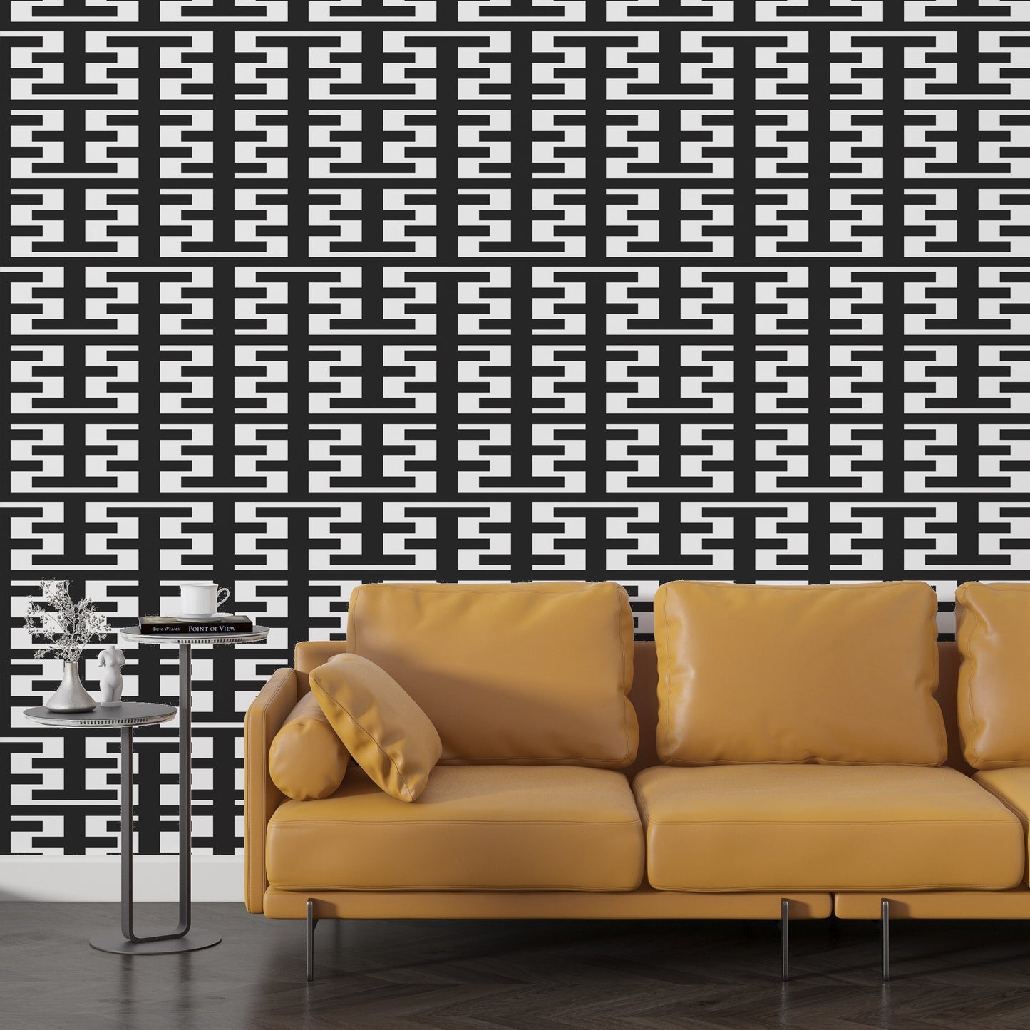 Retro Tower Black Peel & Stick Wallpaper-Vinyl Embossed Canvas Texture