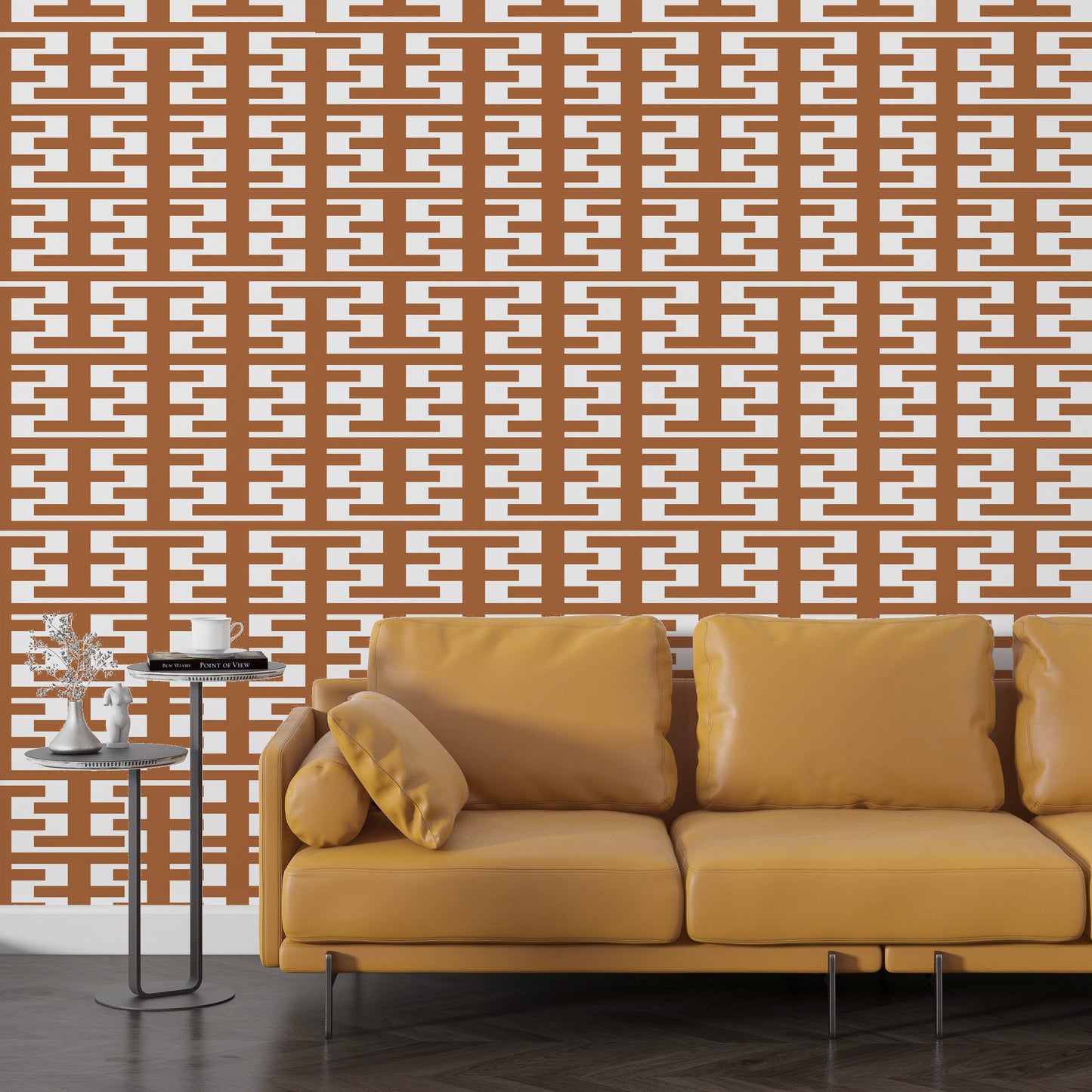 Retro Tower Terracotta Peel & Stick Wallpaper-Vinyl Embossed Canvas Texture