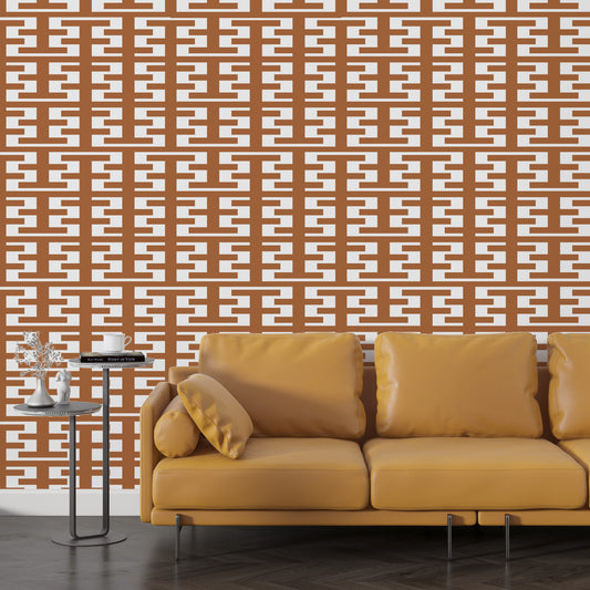 Retro Tower Terracotta Peel & Stick Wallpaper-Vinyl Embossed Canvas Texture